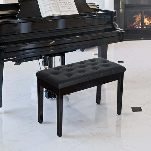 30 Piano Bench, Padded Cushion, Storage, Faux Leather, Black