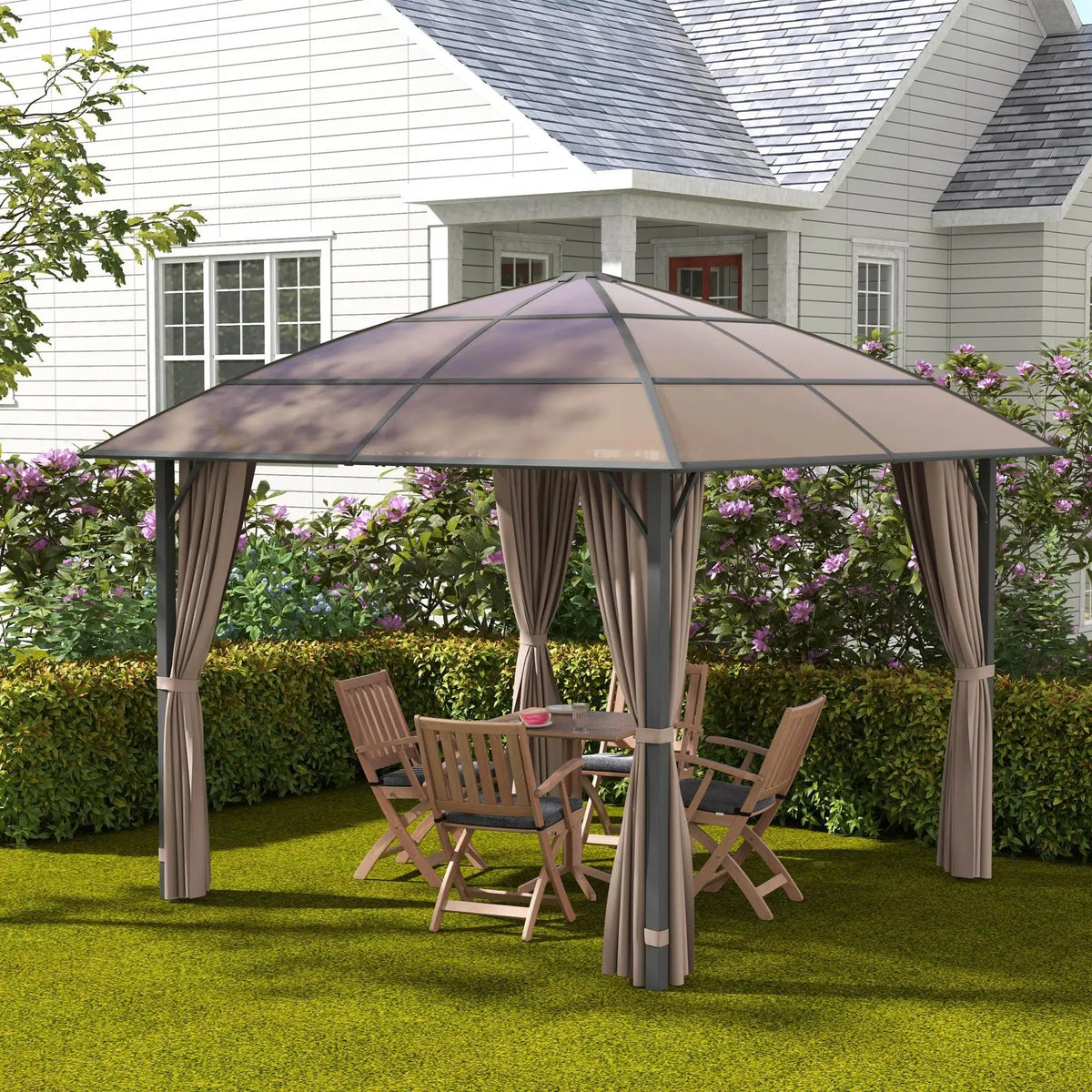 10' x 10' Outdoor Gazebo, UV60+ Polycarbonate Roof, Steel Frame, Khaki Gazebos at Gallery Canada