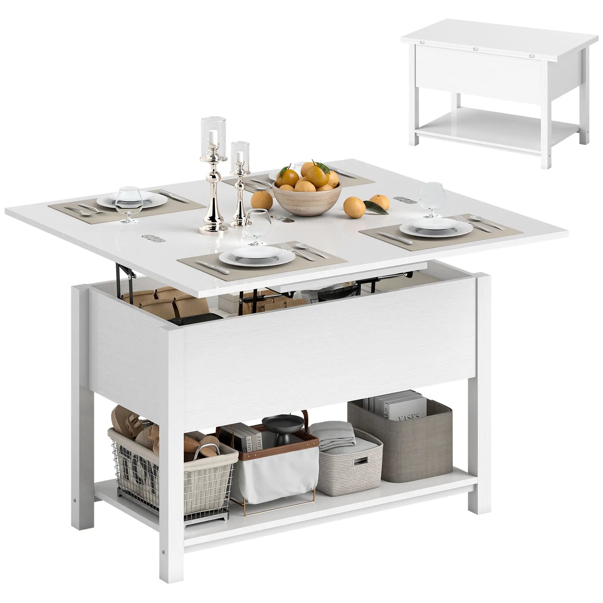Lift Top Coffee Table, with Storage, White Coffee Tables White at Gallery Canada