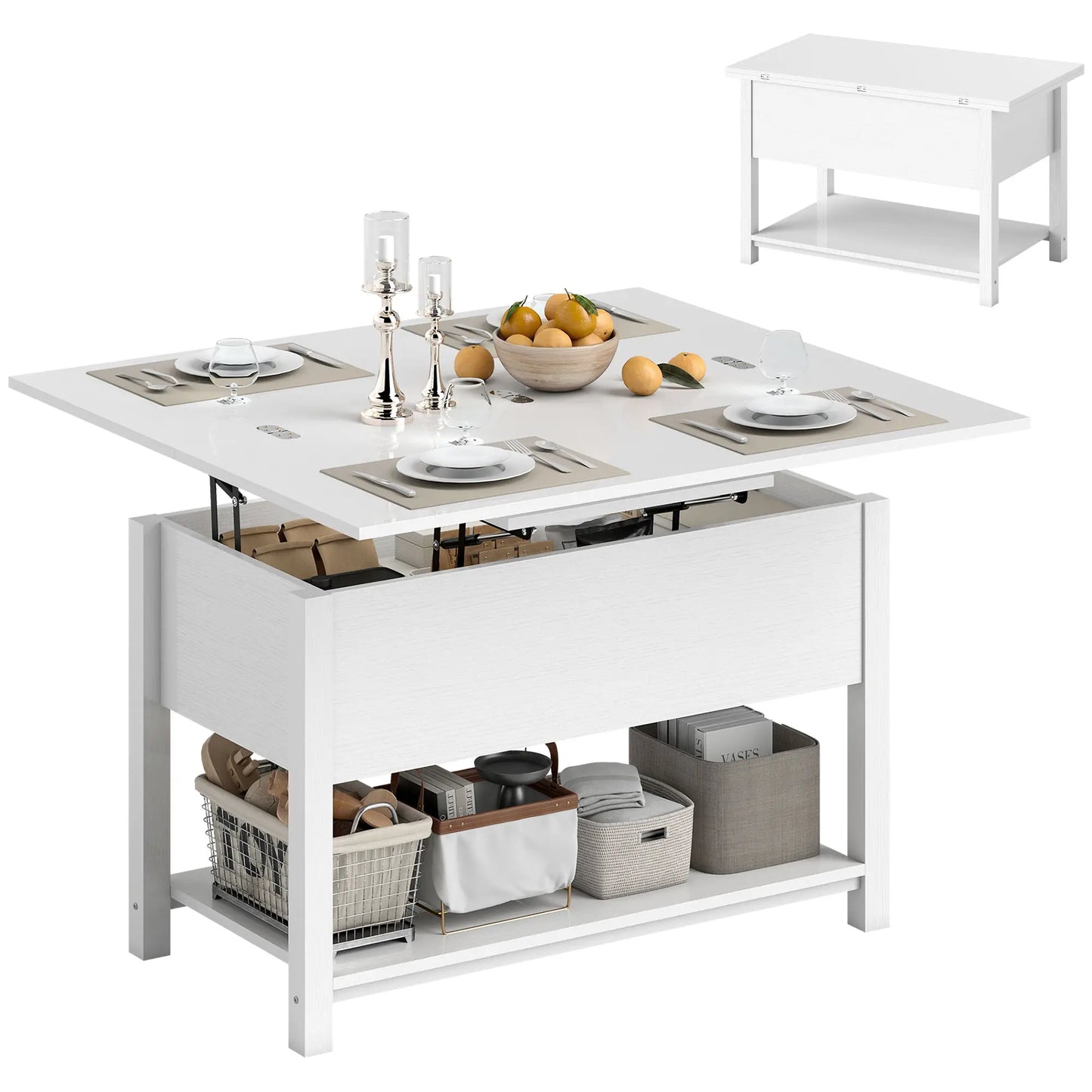 Lift Top Coffee Table, with Storage, White Coffee Tables White at Gallery Canada