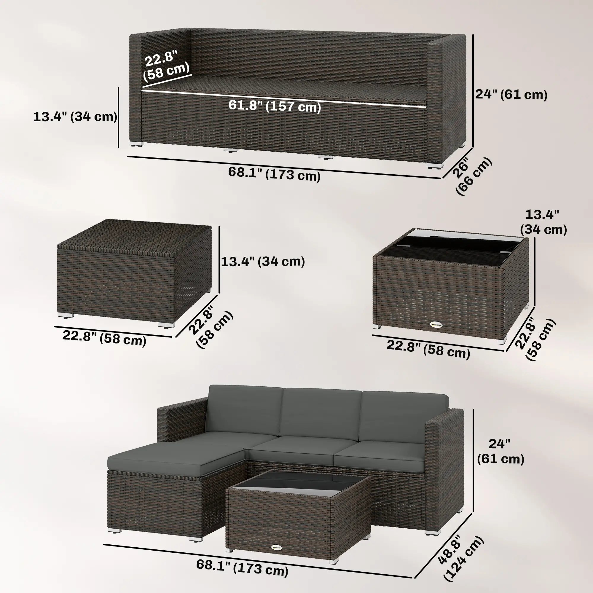 3 Piece Patio Furniture Set With Cushions, Outdoor PE Rattan Wicker, Dark Grey Patio Furniture Sets at Gallery Canada
