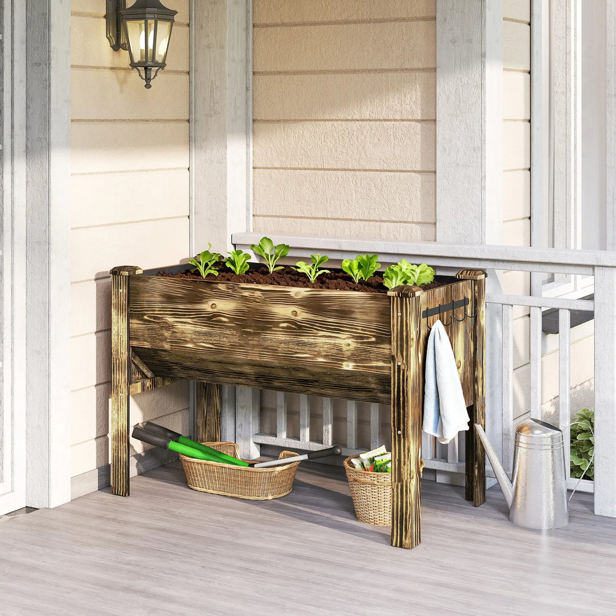 Wooden Raised Garden Plant Stand, 48" x 24" x 32", Carbonized Elevated Garden Beds at Gallery Canada
