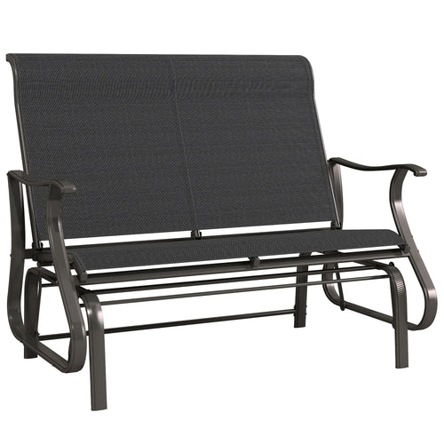 Garden Double Gliding Chair, Steel Frame, Mesh Seat Backrest, Black