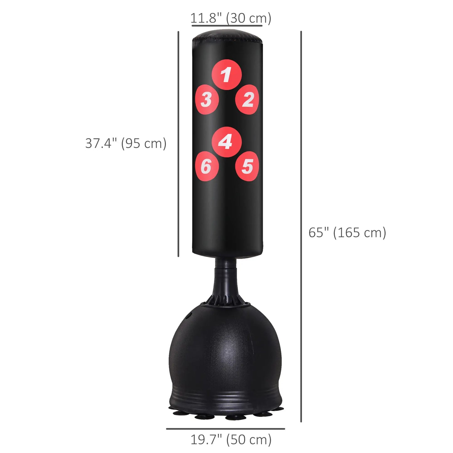 65" Freestanding Punching Bag, Refilled Base, Suction Cups, Black Punching Bag Hangers at Gallery Canada