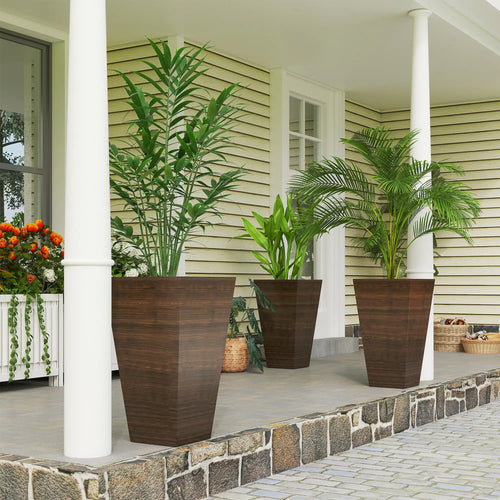 Tall Planter Set Of 3, 28 Inch Taper Planter With Drainage Holes, Brown
