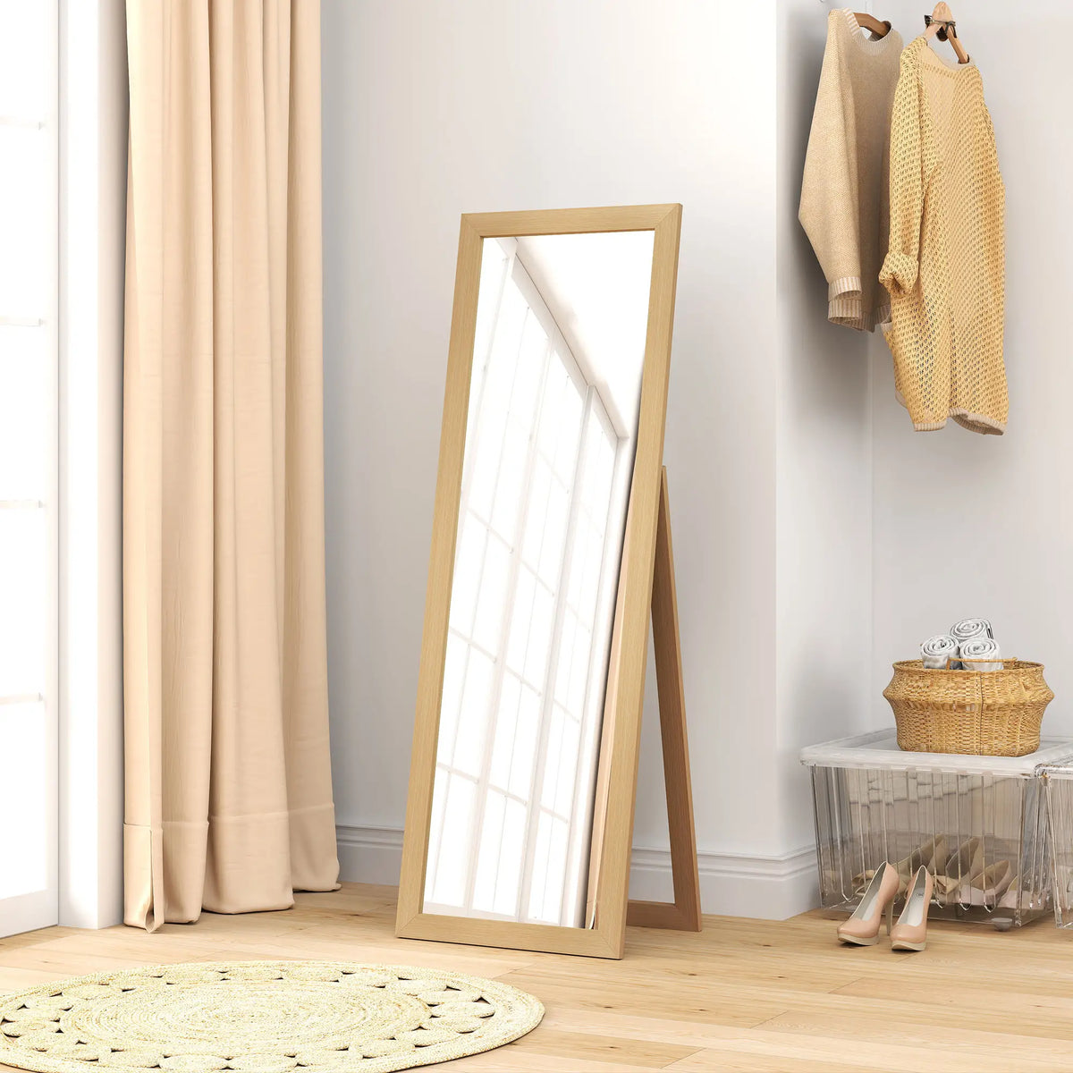 58" x 20" Floor Standing Mirror, Full Body, Oak Full Length Mirrors at Gallery Canada