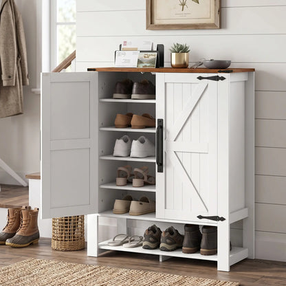 5 Tier Shoe Cabinet, Rustic White, Open Cubby Storage, Rustic White Shoe Storage Cabinets & Racks at Gallery Canada