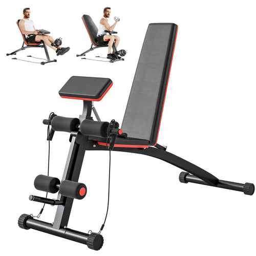 Foldable Adjustable Dumbbell Press Bench, Weight Training Gym Chair, Black & Red