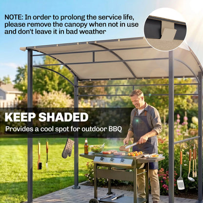 7' x 5' BBQ Grill Gazebo Tent, Steel Frame, Hooks, Khaki BBQ Grill Gazebos at Gallery Canada