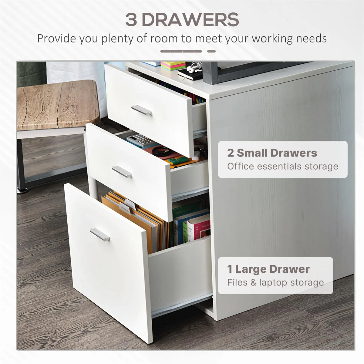 47" Computer Desk With Reversible File Drawers, White Writing Desks at Gallery Canada