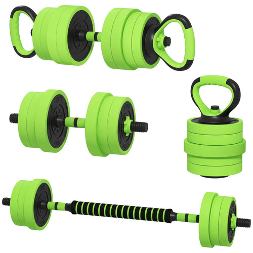 88lbs Adjustable Weight Dumbbell Set, Barbell, Kettlebell, Push Up Stand, Green