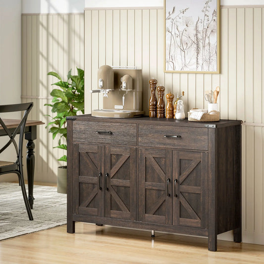 Sideboard Buffet Cabinet, Farmhouse Kitchen Storage, 2 Drawers and Shelves Storage Cabinets Dark Brown at Gallery Canada