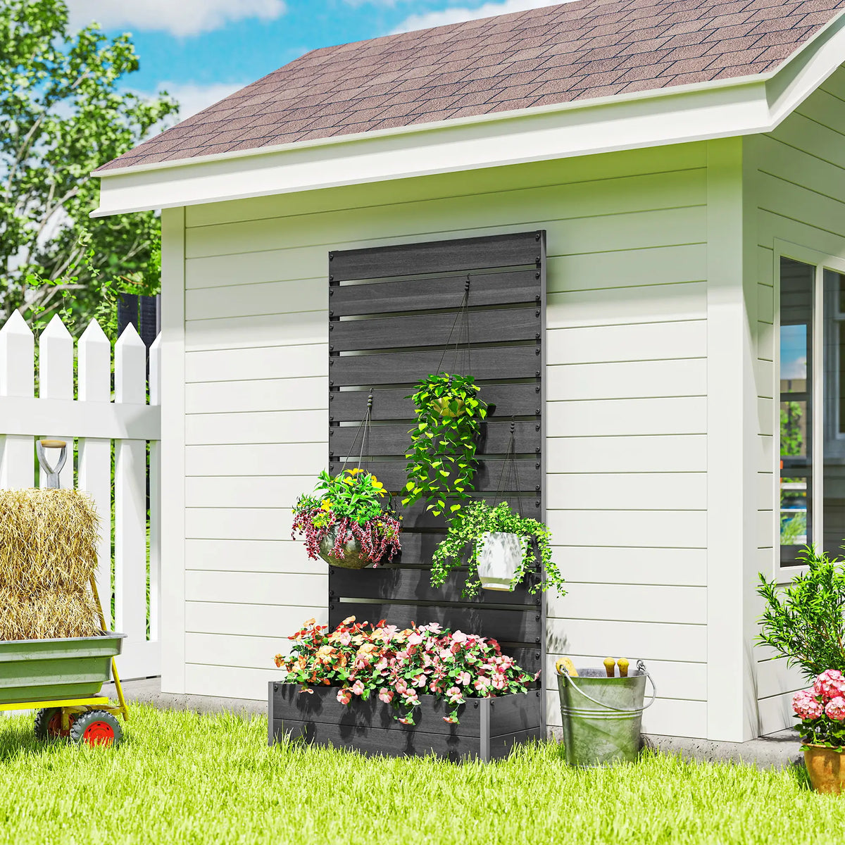 Trellis Planter for Climbing Plants, Raised Garden Bed, Outdoor, Black Raised Garden Beds at Gallery Canada