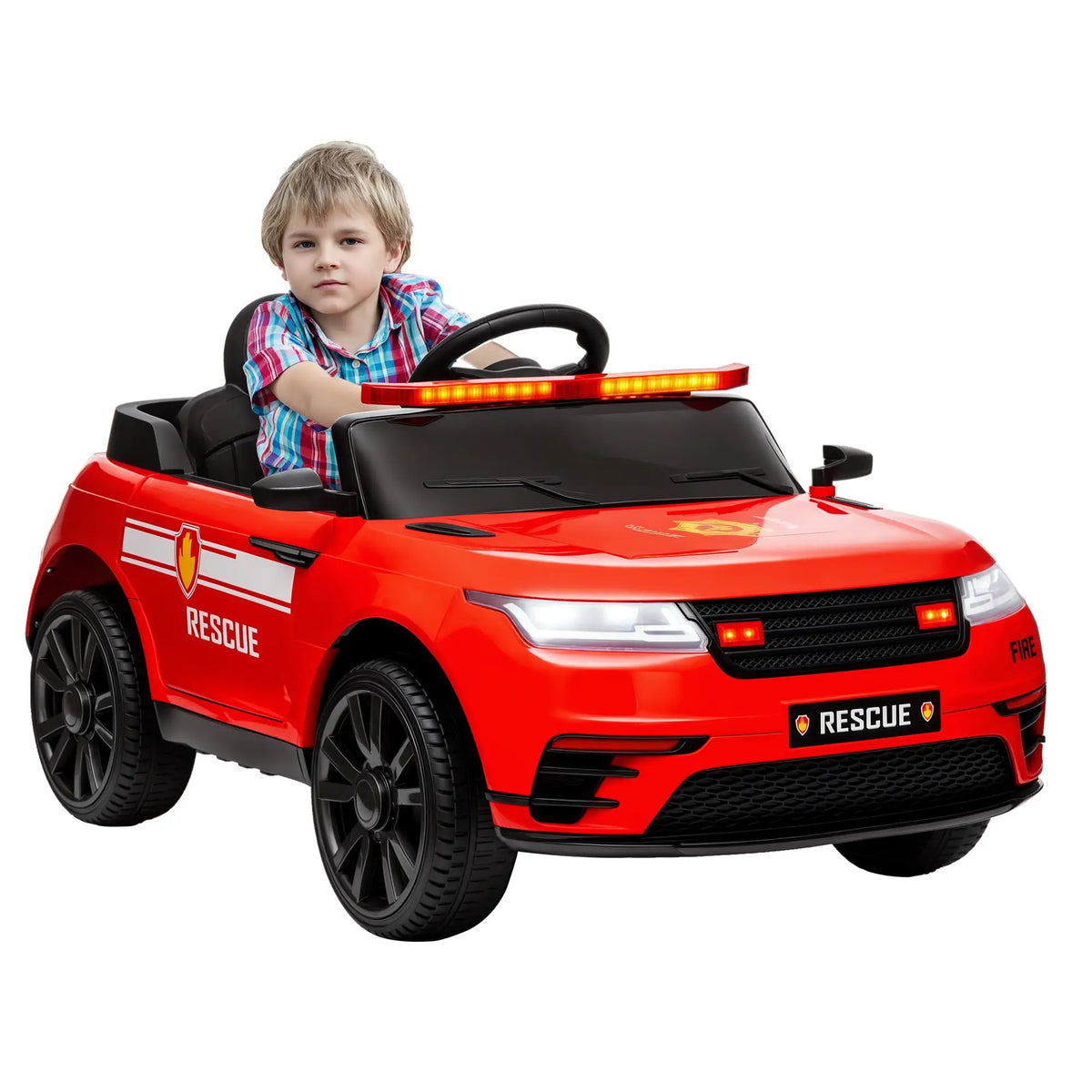 12V Kids Electric Fire Truck, Remote Control, Spring Suspension, Red Electric Toy Cars at Gallery Canada
