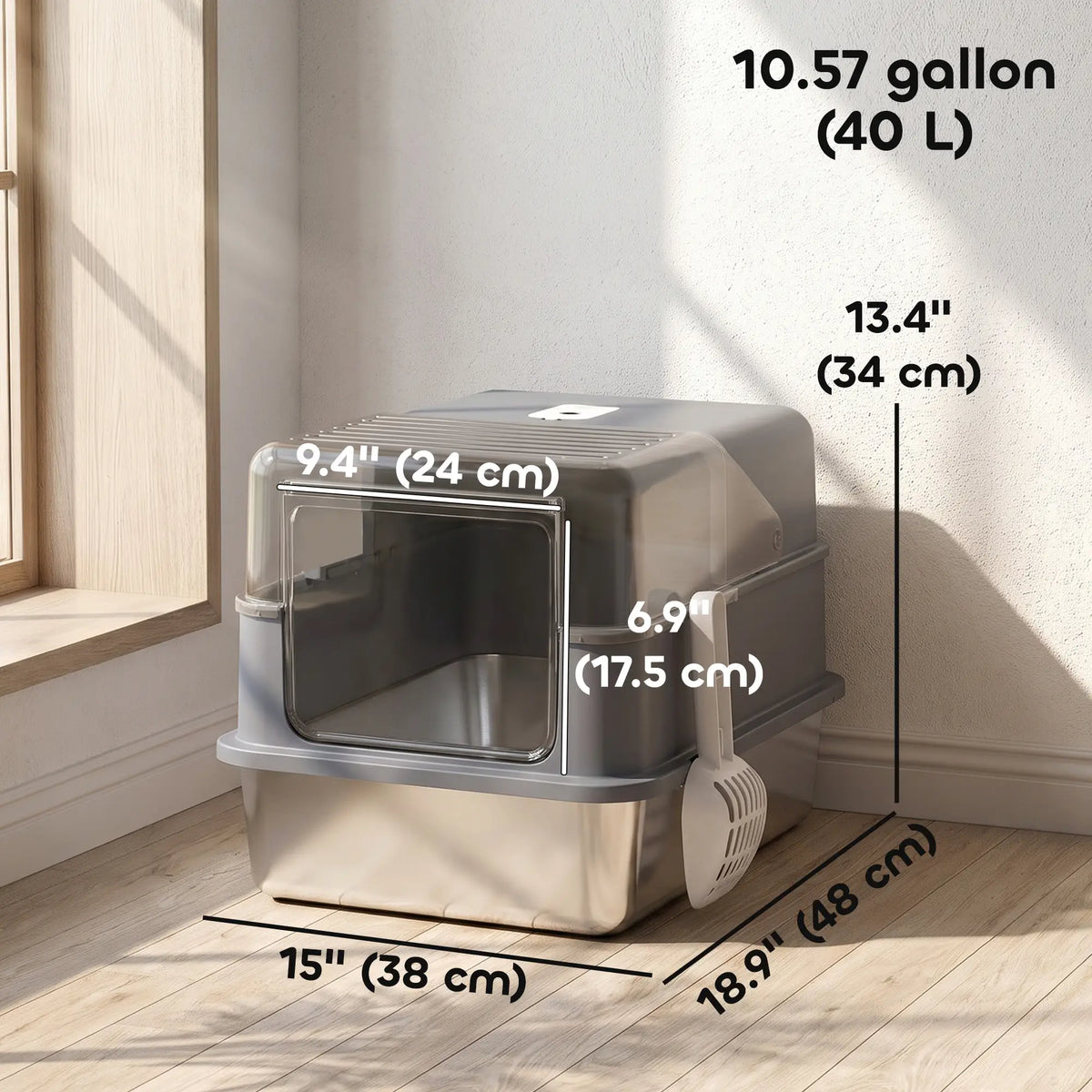 Stainless Steel Cat Litter Box With Lid, Scoop, Deodorization Bags Cat Litter Box Enclosures at Gallery Canada
