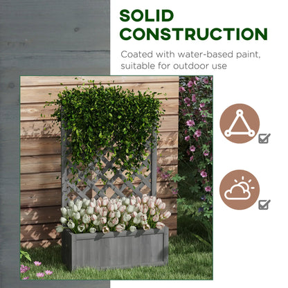 Wood Planter With Trellis, Raised Garden Bed, 28" x 11" x 46", Grey Wooden Planter Boxes at Gallery Canada