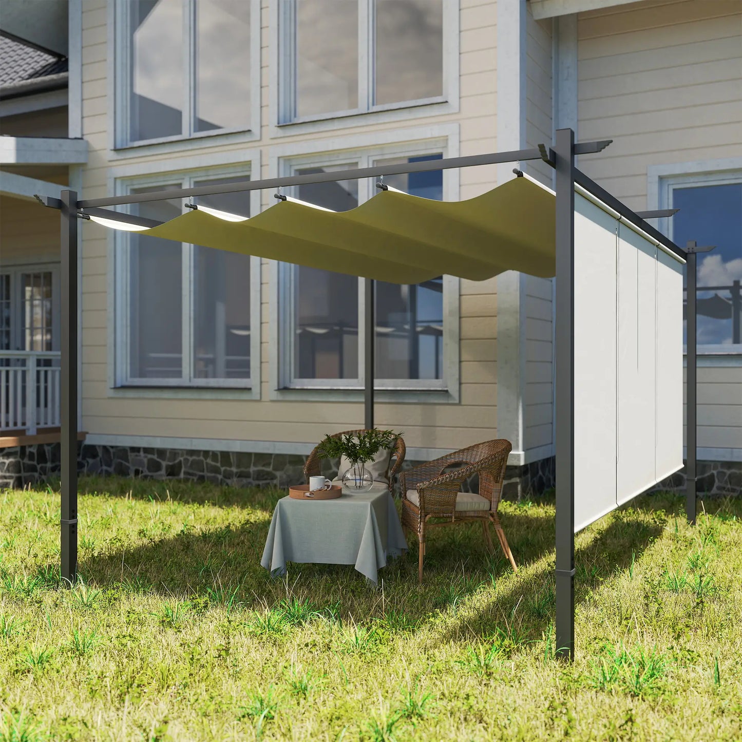 10' x 12' Retractable Pergola Canopy, Wall Mounted or Free Standing, UPF30+ Pergolas at Gallery Canada