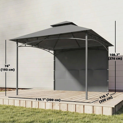 10' x 10' Dark Grey Patio Gazebo, Double Roof Canopy Shelter With Storage, Dark Grey Gazebos at Gallery Canada