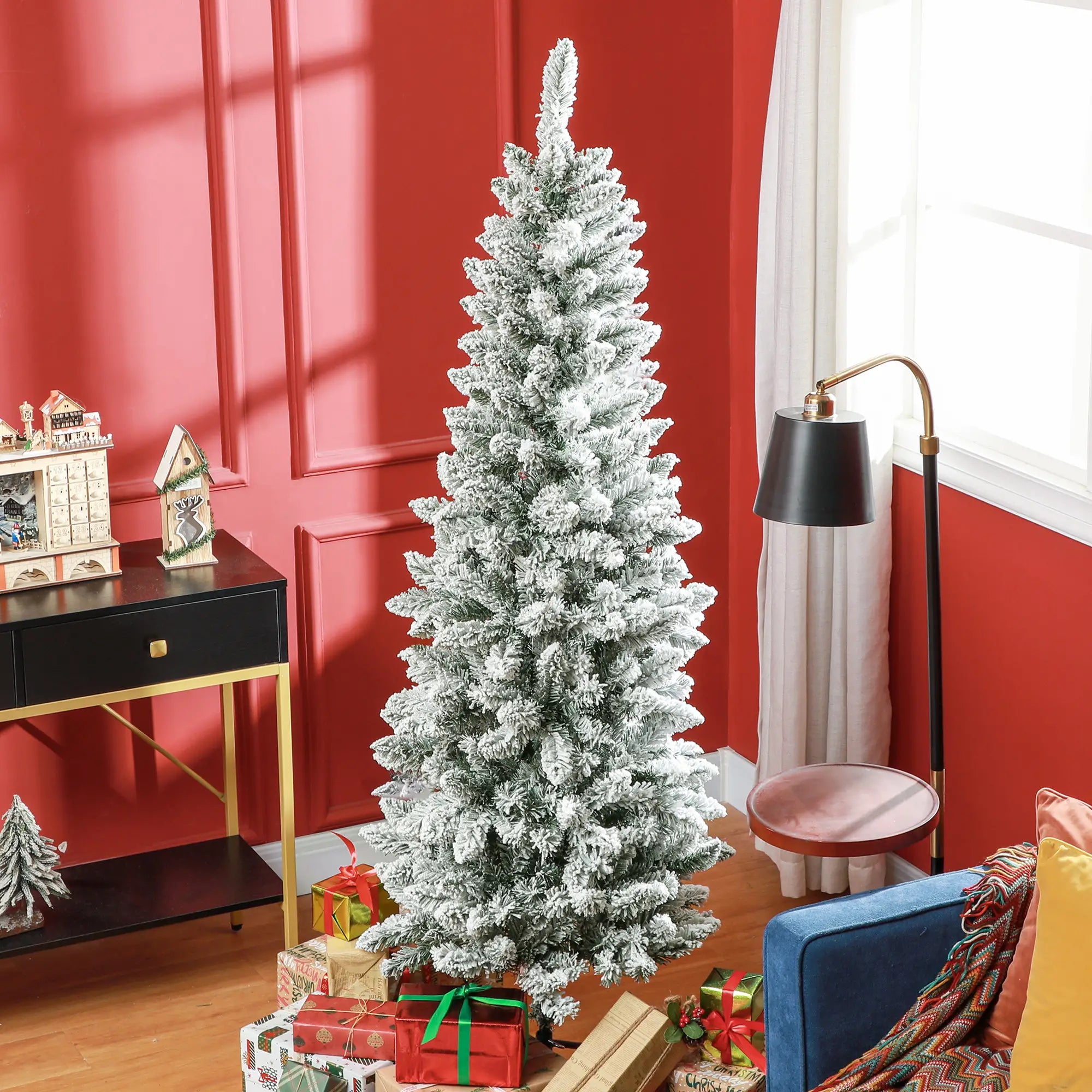 6ft Flocked Pencil Christmas Tree, 479 Branch Tips, Metal Base Pencil Christmas Trees at Gallery Canada
