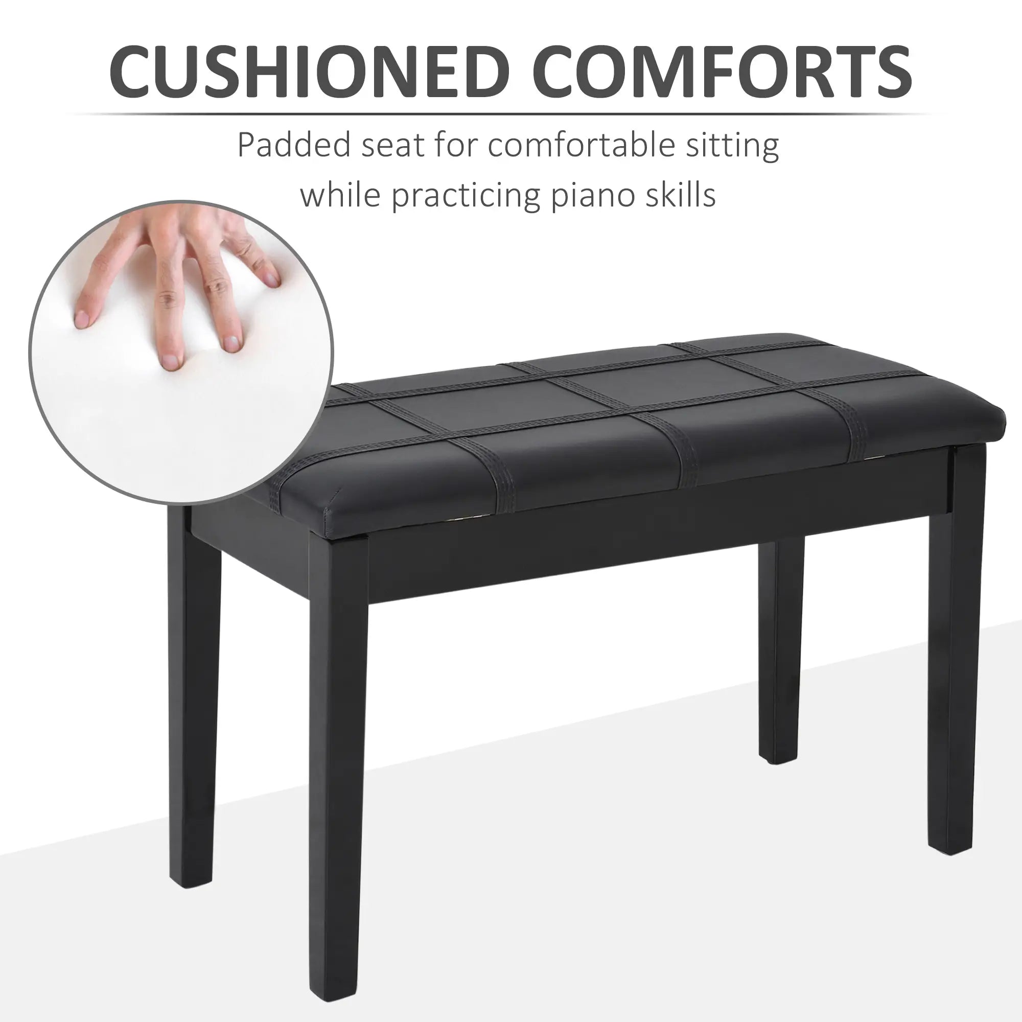 Classic Piano Bench, PU Leather, Rubber Wood Legs, Black Piano Benches at Gallery Canada