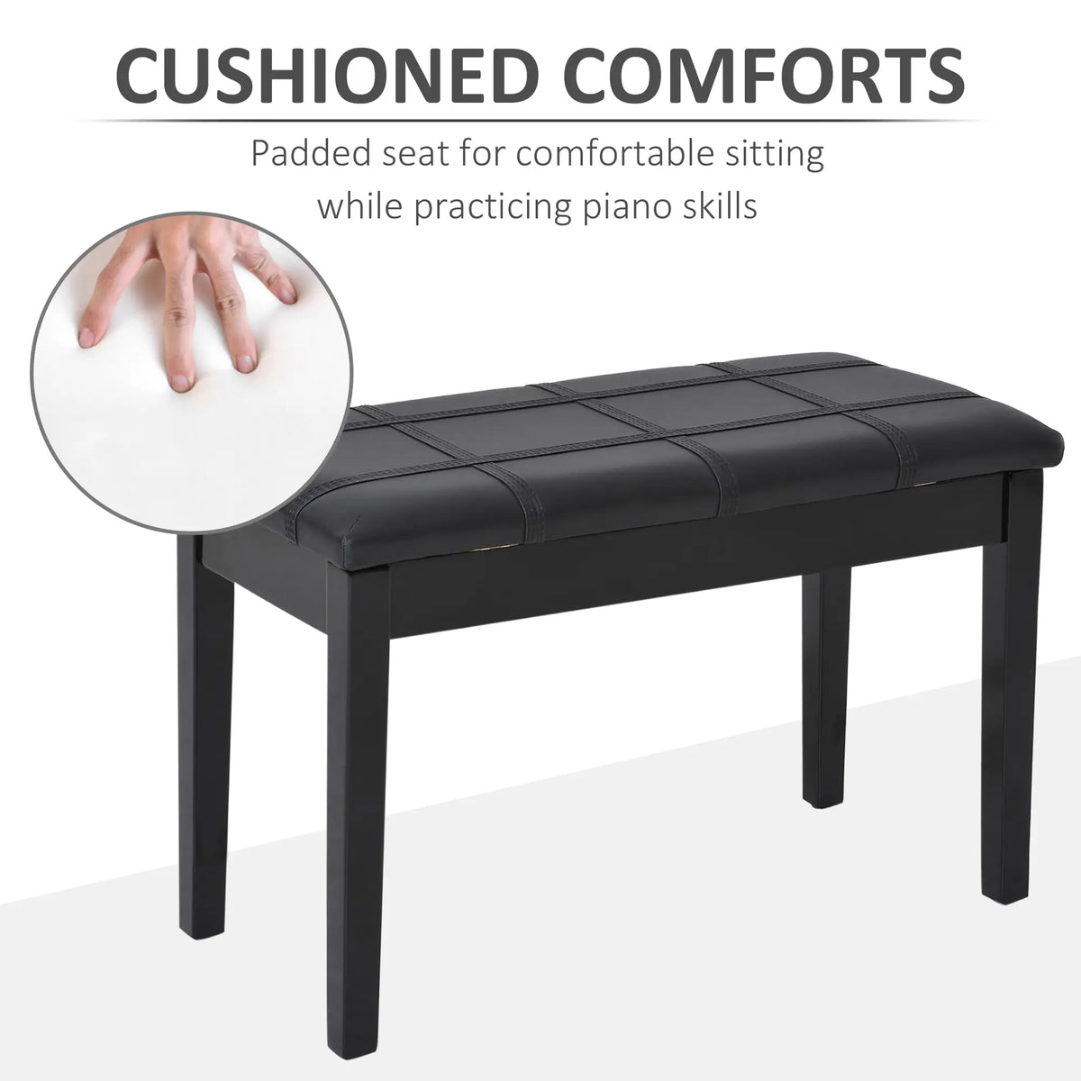 Classic Piano Bench, PU Leather, Rubber Wood Legs, Black Piano Benches at Gallery Canada