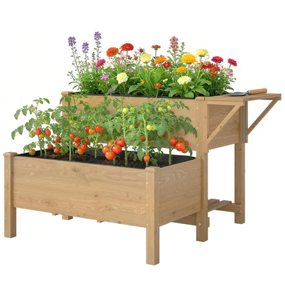 Wooden Raised Garden Bed, 2-Tier Planter With Storage Shelf Elevated Garden Beds Light Brown at Gallery Canada