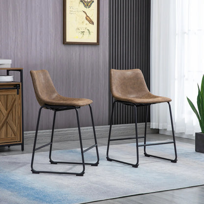 Vintage PU Leather Bar Stools, Set of 2, Counter Height, Brown Bar Stools at Gallery Canada