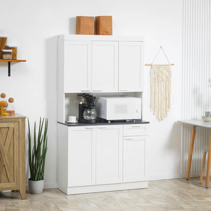 71" Kitchen Pantry Cabinet, Storage Buffet with Hutch, Adjustable Shelves, High Gloss White, White Kitchen Pantry Cabinets at Gallery Canada