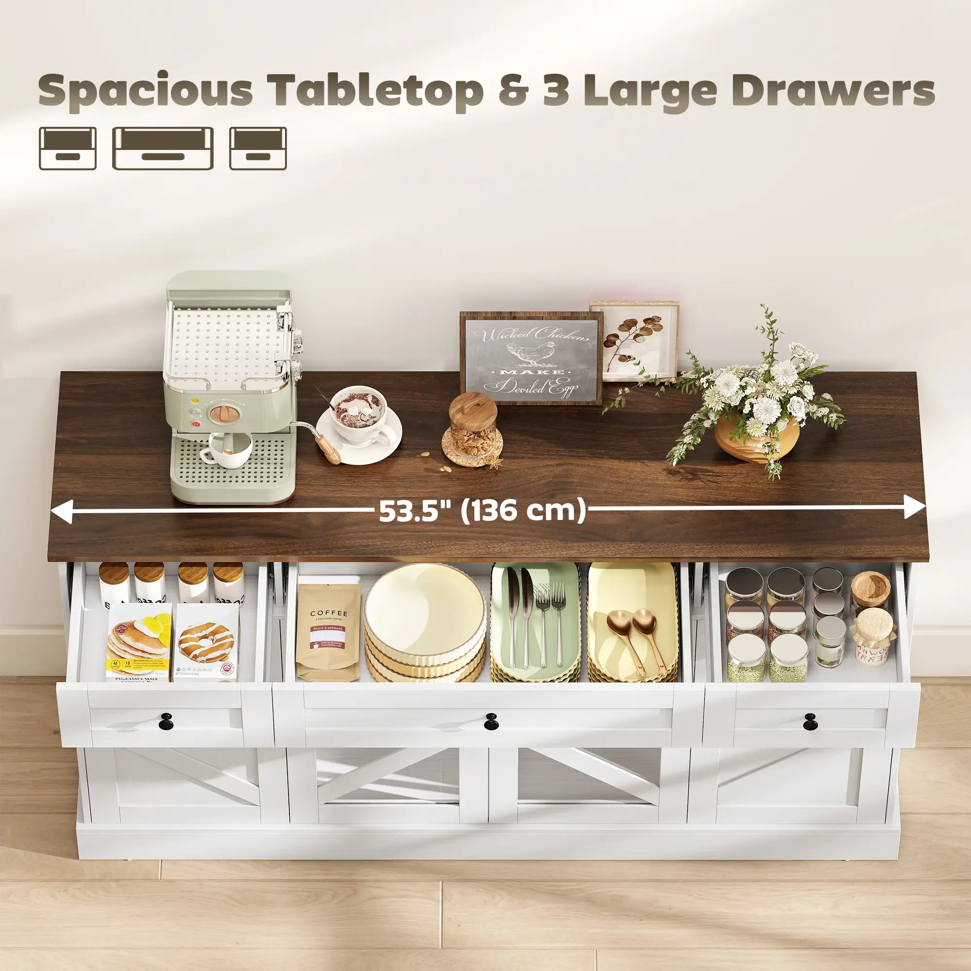 Farmhouse Sideboard Buffet Cabinet, 54