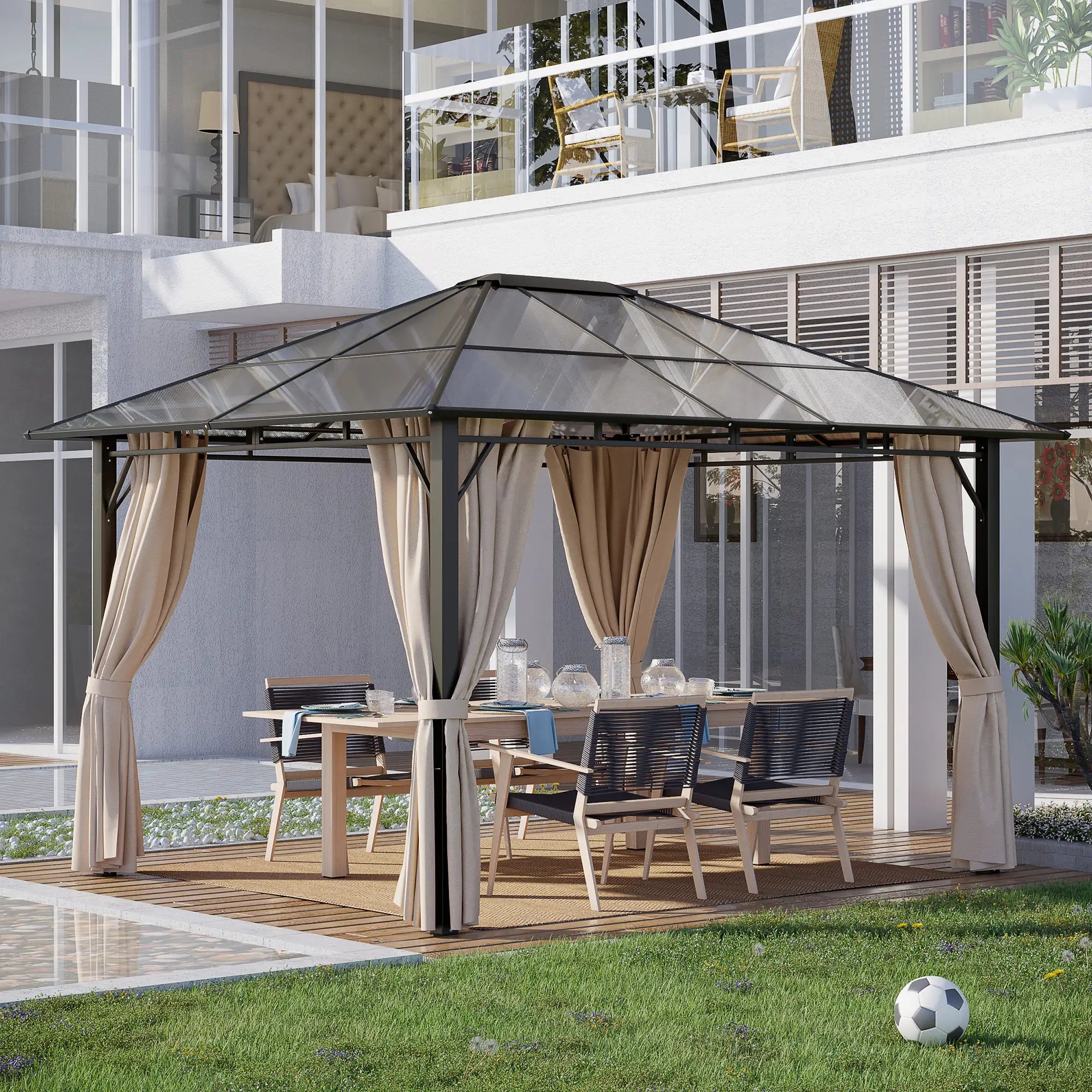 10' x 12' Outdoor Gazebo, Polycarbonate Roof, Removable Curtains Gazebos at Gallery Canada
