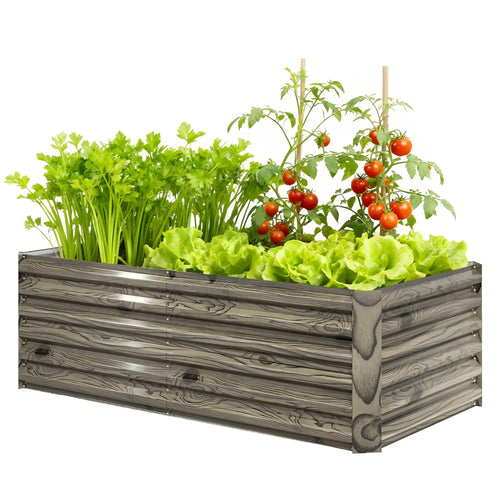 6' x 3' x 2' Raised Garden Bed, Galvanized Planter Box, Light Wood Effect