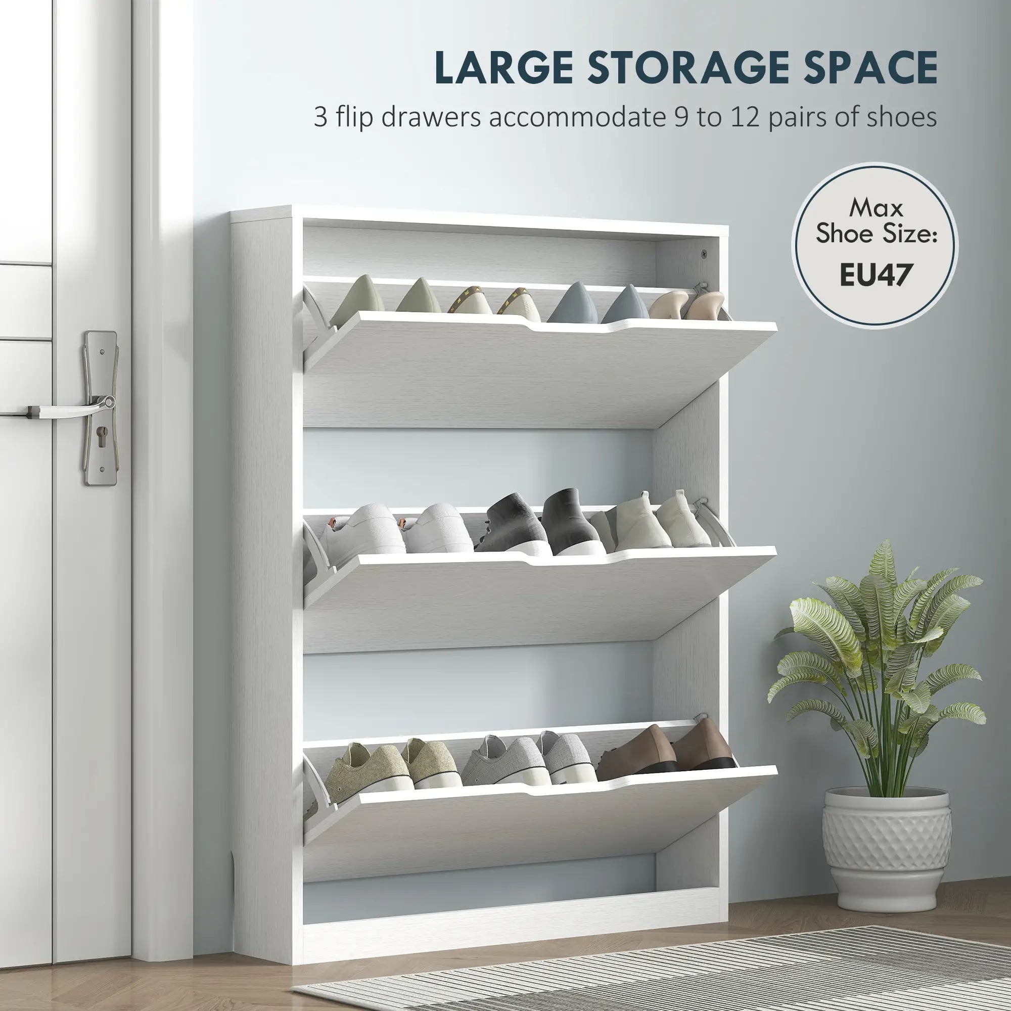 Narrow Shoe Cabinet 3 Flip Drawers, 31.5