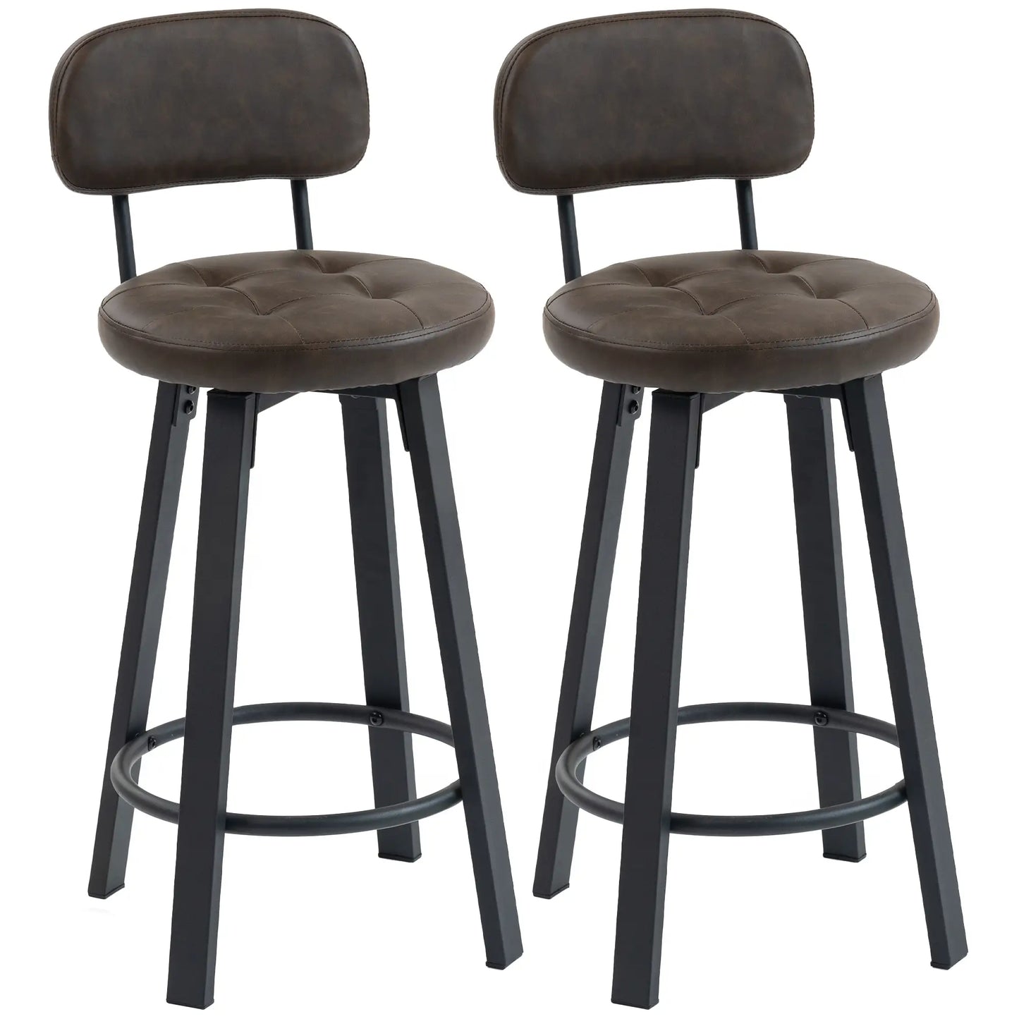 Upholstered Bar Stools Set Of 2, With Footrest And Backrest, Brown Bar Stools Brown at Gallery Canada