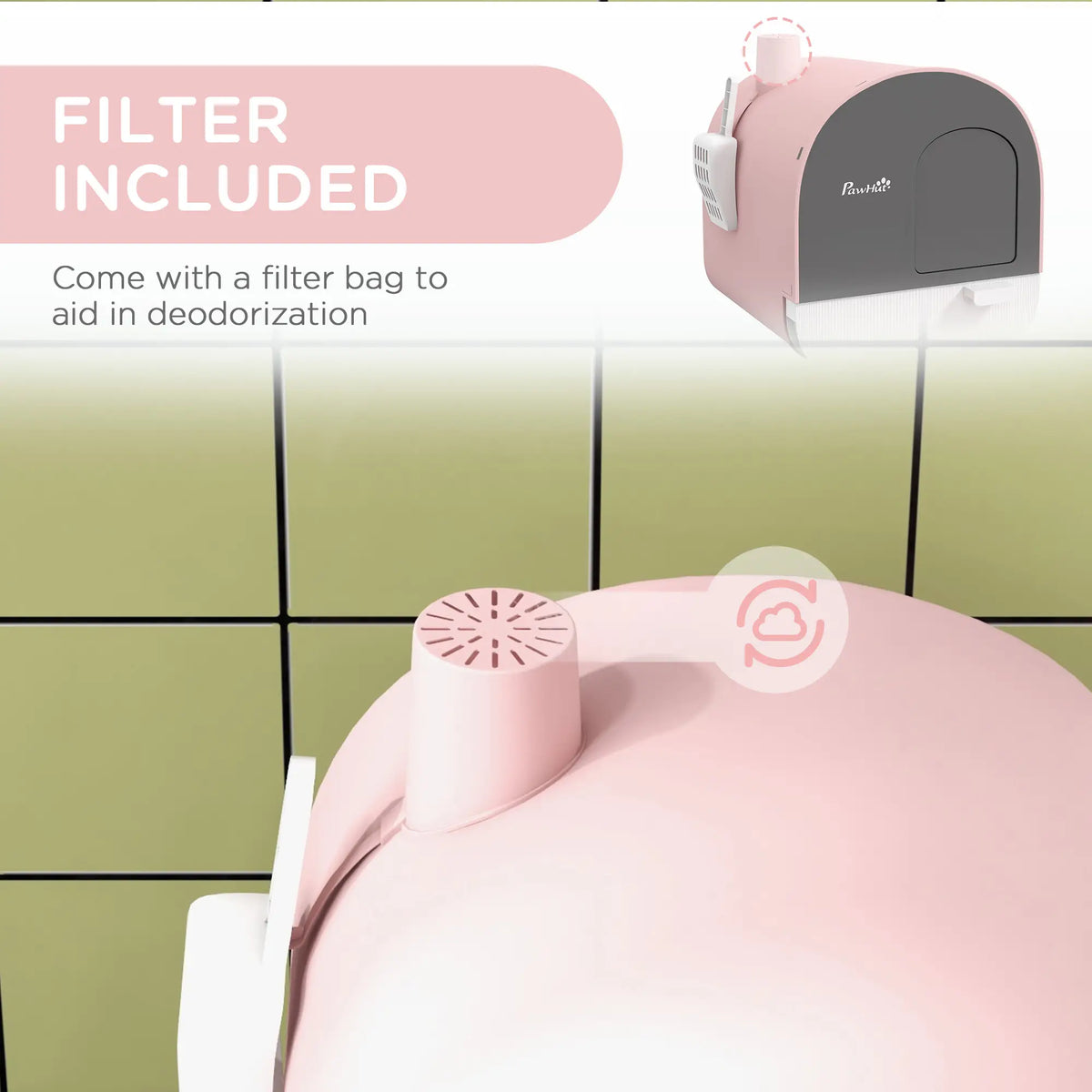 Cat Litter Box with Lid, Removable Tray, Scoop, Filter, Pink Cat Litter Box Enclosures at Gallery Canada