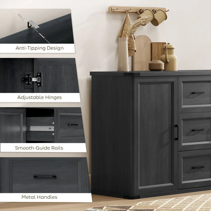 47" Sideboard With 3 Drawers, 2 Doors, Adjustable Shelves, Wood Grain, Black Storage Cabinets at Gallery Canada