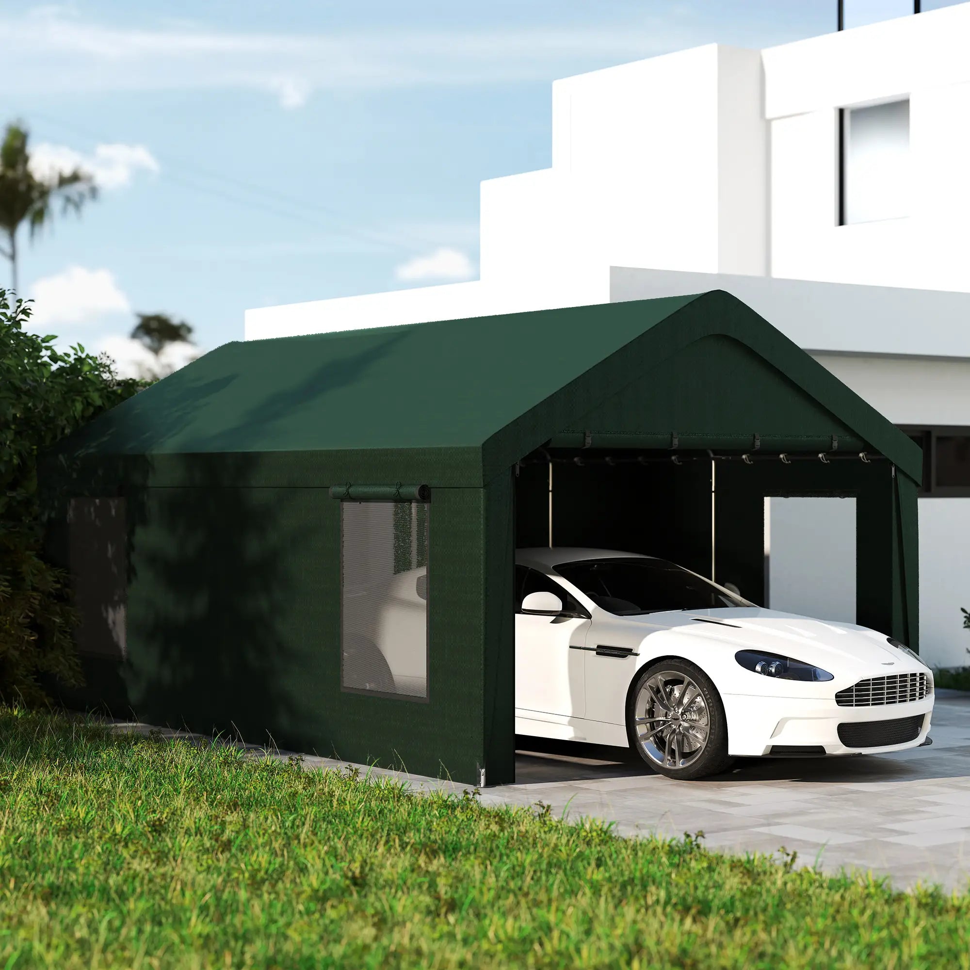 12 x 20ft Carport, 2 Roll-Up Doors, 4 Windows, Dark Green Car Shelters at Gallery Canada