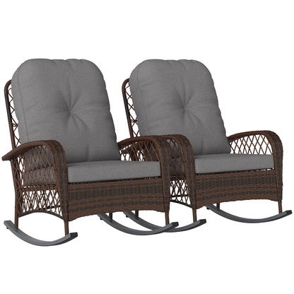 Outdoor Wicker Rattan Rocking Chair Set of 2, Patio Rocker with Cushions, Grey Outdoor Rocking Chairs at Gallery Canada