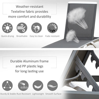 Outdoor Chaise Lounge, Aluminum Tanning Chair, 5-Level Adjustable, Grey Lounger Chairs at Gallery Canada