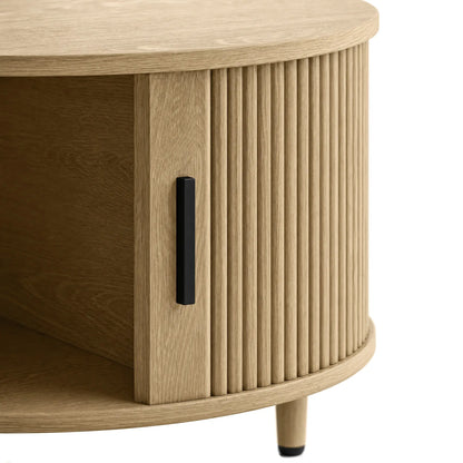 31.5" Round Coffee Table, Storage, Sliding Door, Natural Coffee Tables at Gallery Canada