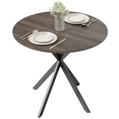 31.5" Industrial Round Dining Table, Distressed Dark Brown, Dark Brown