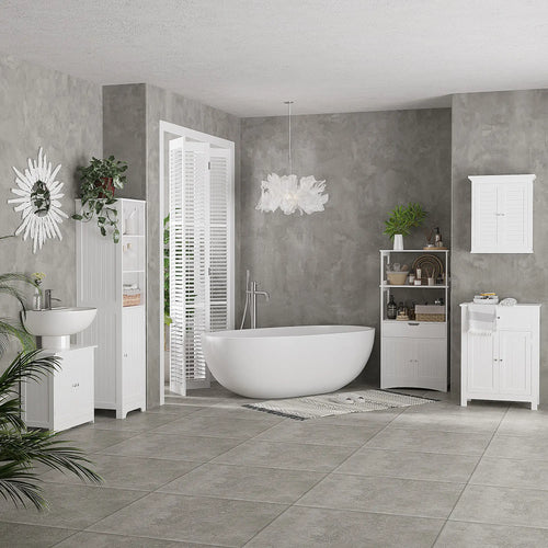 Bathroom Floor Cabinet, Kitchen Cupboard with Shelves, Drawer, White