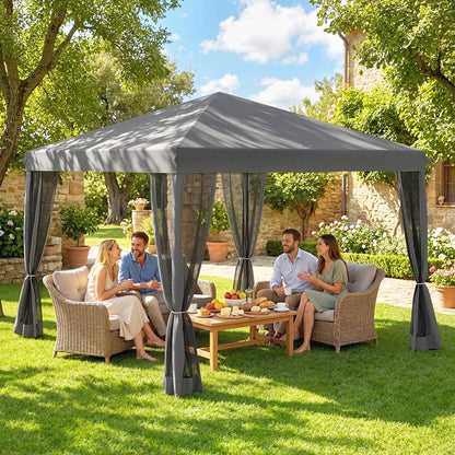 10' x 10' Pop Up Canopy Tent, Foldable With Zipper Mesh Sidewalls, Light Grey Pop Up Canopies at Gallery Canada