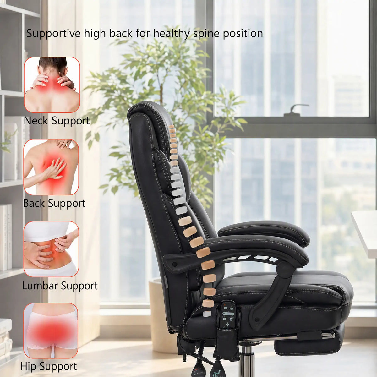 6 Point Vibration Massage Office Chair, PU Leather, Heated, Black Massage Chairs at Gallery Canada