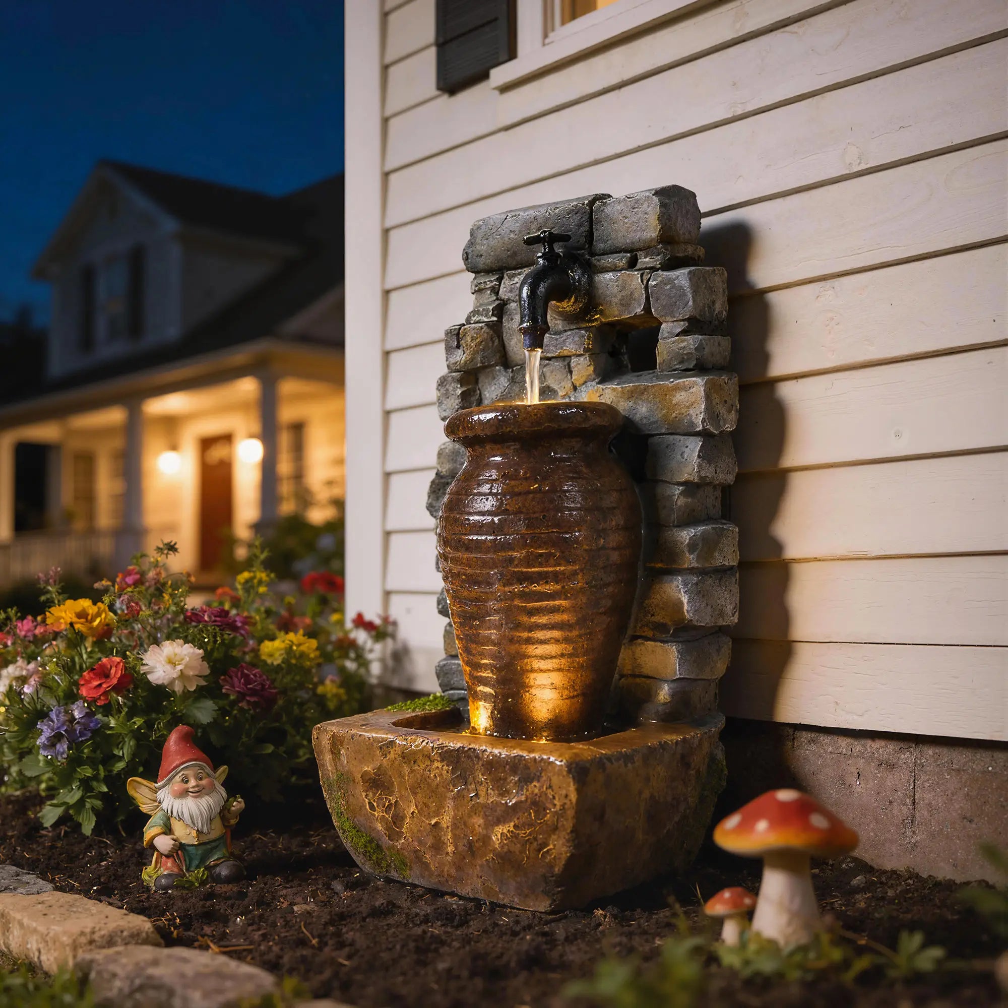 Outdoor Garden Fountain, Adjustable Water Flow, LED Lights, Rustic Urn Design Water Fountains at Gallery Canada