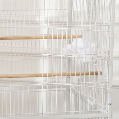 52" Large Rolling Steel Bird Cage, With Stand, Shelf, Perch, White Bird Cages at Gallery Canada