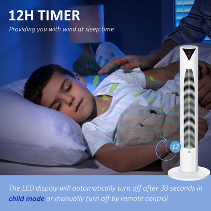 Freestanding Tower Fan, 3 Speed, 12h Timer, Oscillating, LED Panel, Remote, White Tower Fans at Gallery Canada
