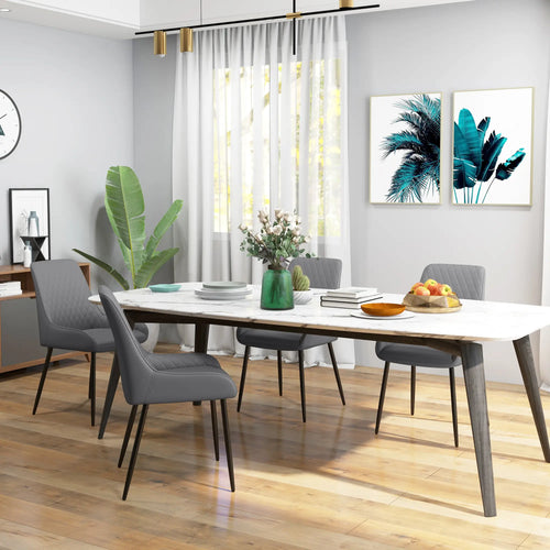 Modern Dining Chairs Set of 4, PU Leather, Metal Legs, Grey