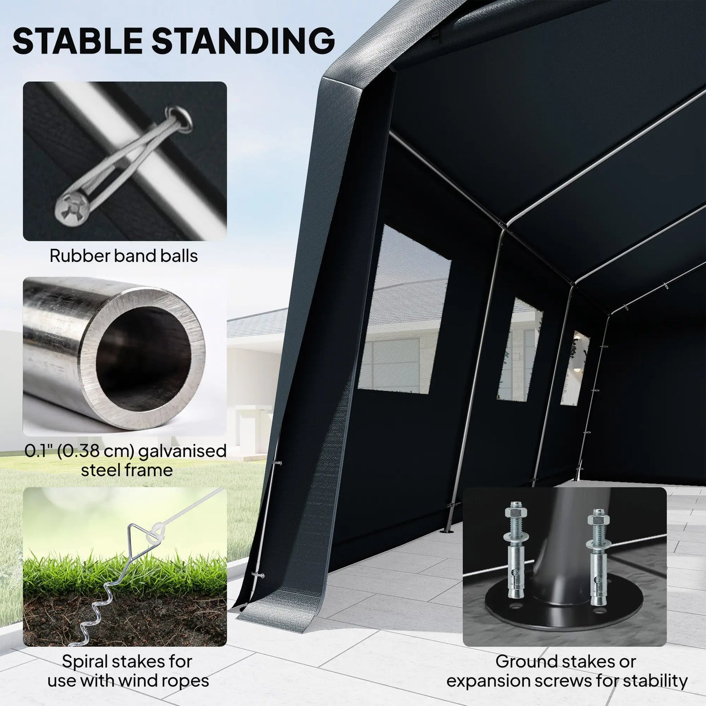 20 x 13 ft Portable Garage, Steel Frame, PE Canopy, Dark Grey Car Shelters at Gallery Canada