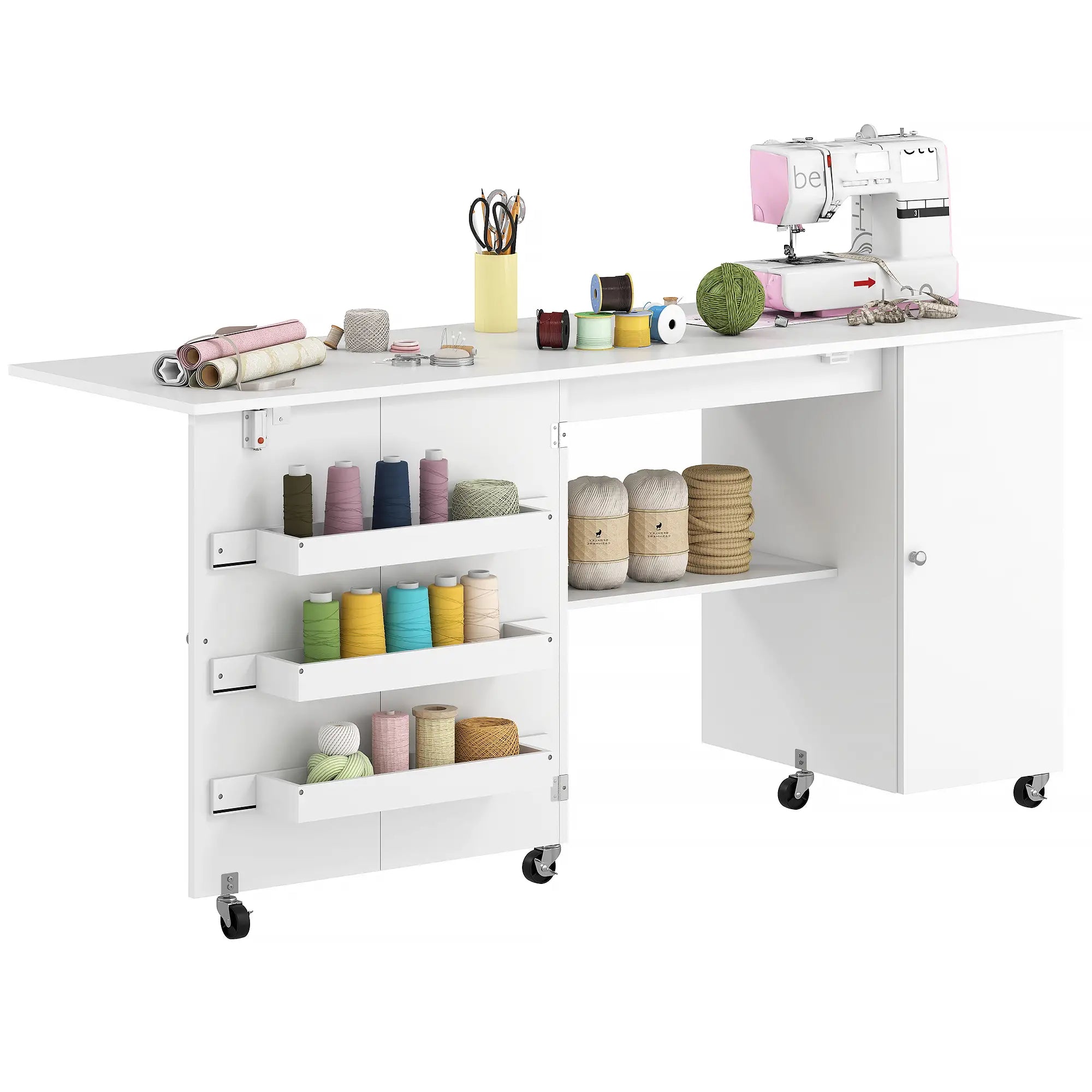 Sewing Machine Table, Drop Leaf, 2 Doors, Adjustable Shelf, White Sewing Cabinets at Gallery Canada