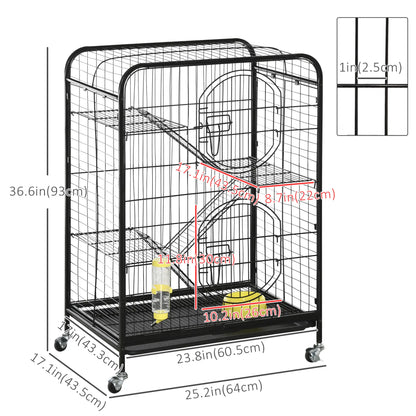 36.6" Rolling Small Animal Cage, Rabbit Ferret Playpen, Black Houses & Habitats at Gallery Canada